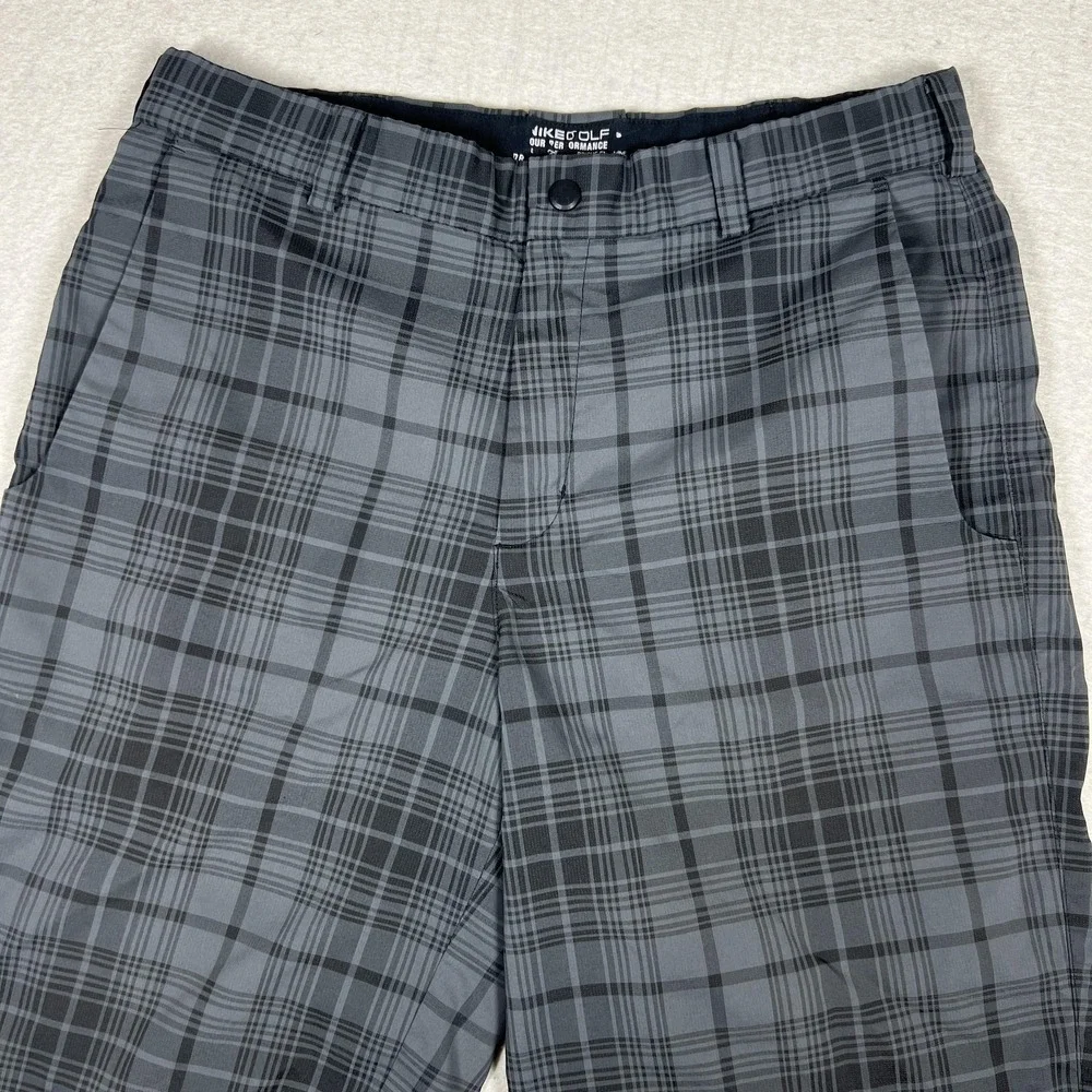 Nike Golf Shorts Mens 30‎ Gray Plaid Stretch Performance Quick Dry Pockets